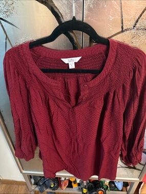 croft & barrow Deep Wine Textured Peasant Blouse